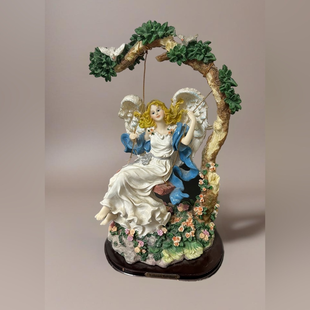 Goldenvale Collections Porcelain Angel Swinging On Swing Figurine 15"